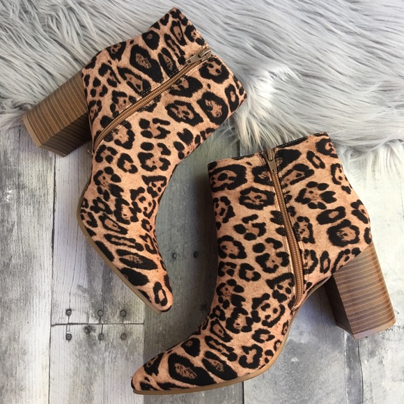 leopard heel ankle boots